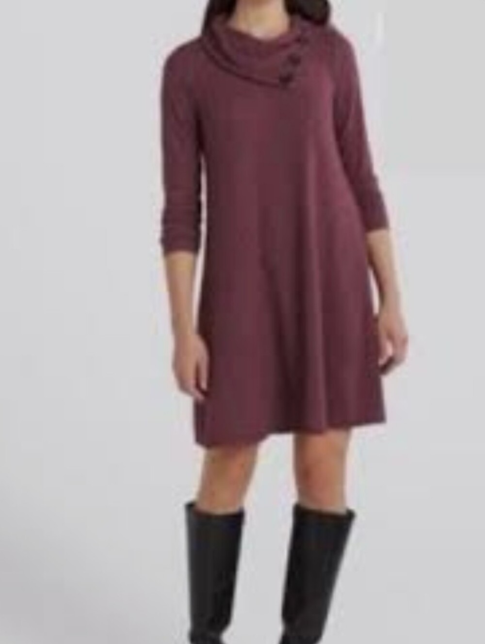French Gray Button-Cowl Neck Knit Dress *L *NWT